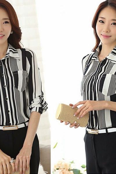 Áo somi sọc trắng đen - mc105 ms1248
