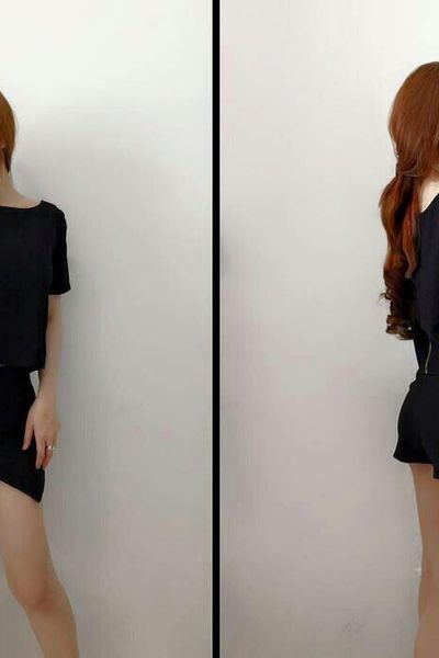 Set áo cổ thuyên phối dây kéo quần đắp chéo - hm23-8