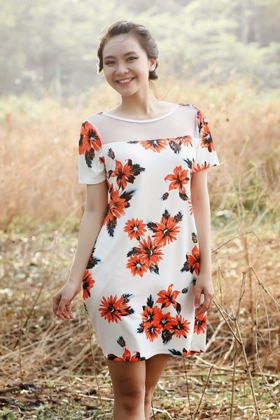 Đầm thun hoa phối lưới - 0510