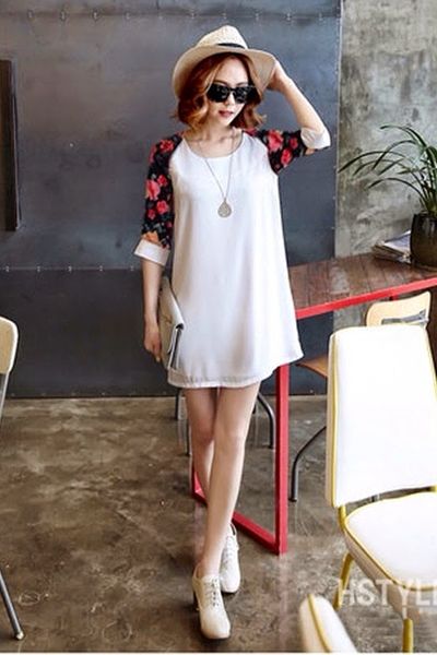 Đầm suông phối hoa - 0741