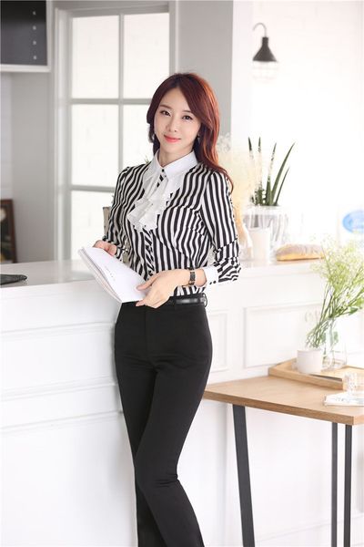 Áo sọc tay dài cổ bèo gợn sóng - asm3089