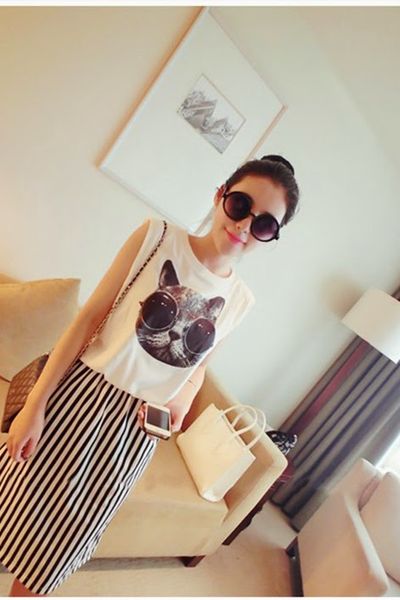 Đầm stewart họa tiết mèo - 0726
