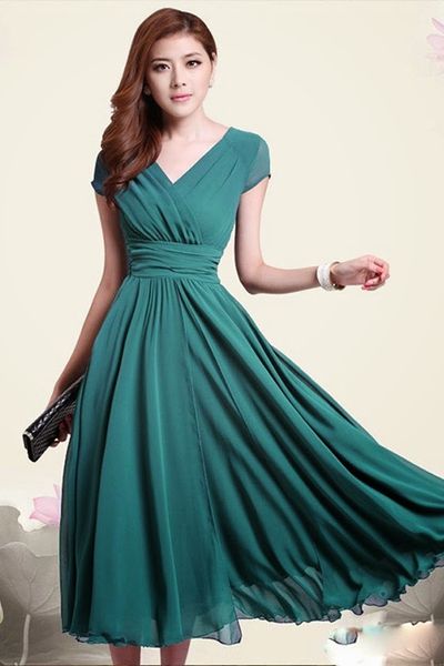 Đầm xòe vintage cổ chữ v ms1148