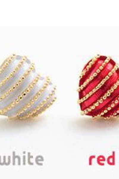 Es0310 khuyên tai nữ hình trái tim đính đá sọc phong cách hàn quốc