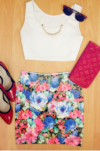 Chân váy cotton co giãn họa tiết hoa hồng