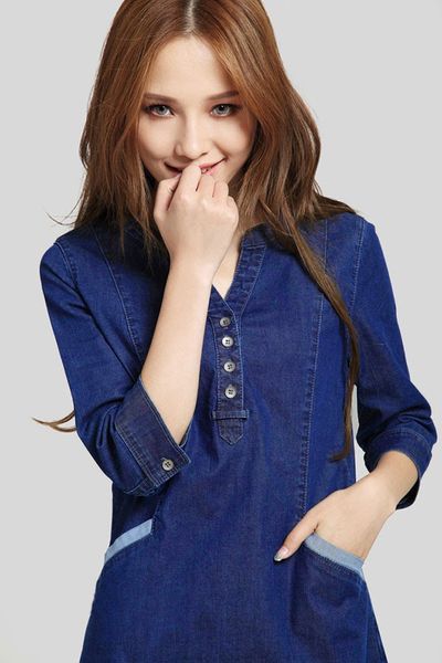 Đầm denim phối nút cá tính mã 0934