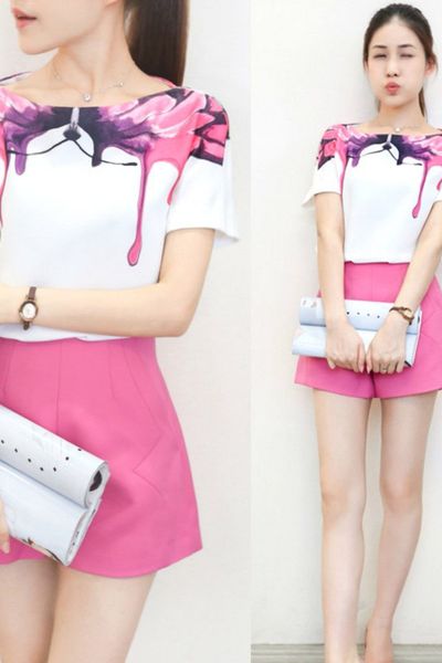 Đồ bộ nữ quần short cùng áo họa tiết hàn quốc