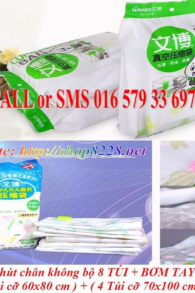 Túi hút chân không wenbo bộ 8 túi kèm bơm tay