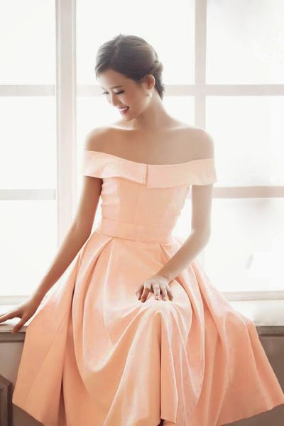Đầm xòe trễ vai pinky - 1355