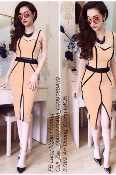 Set áo hai dây croptop và chân váy ôm body sọc vd13