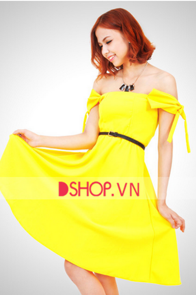 Đầm xòe nơ vai 03457