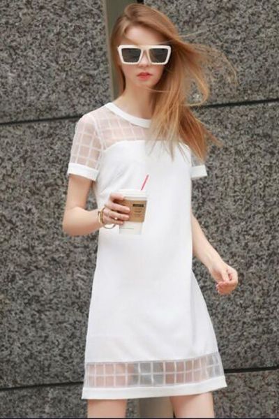 Đầm suông phối lưới caro trắng - mc135 mã 1391