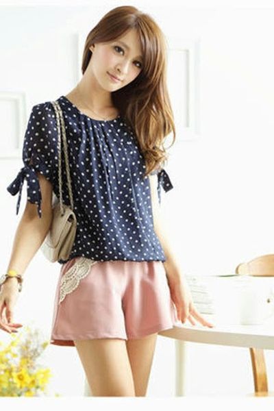 Áo chấm bi nơ tay - mc099 mã 1179