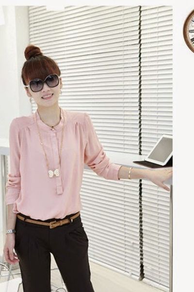 Áo voan cổ trụ pinky -0057