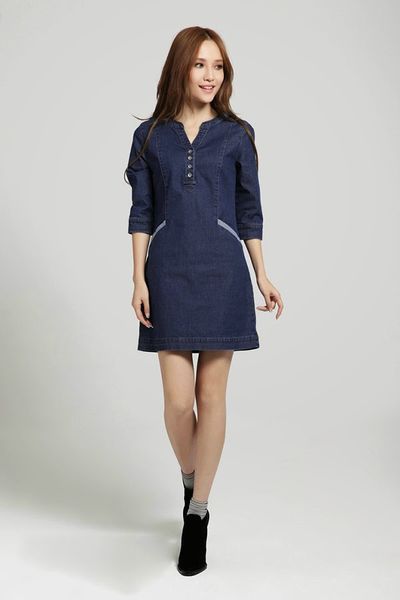Đầm denim phối nút cá tính - 0934