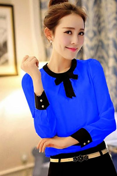 Áo voan cổ tròn thắt nơ ms1238