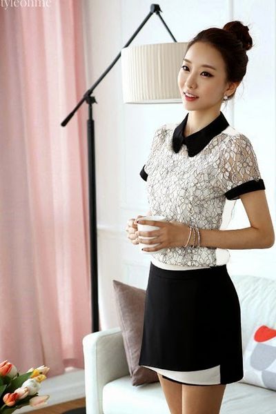 Áo ren trắng đen lyna - 0432