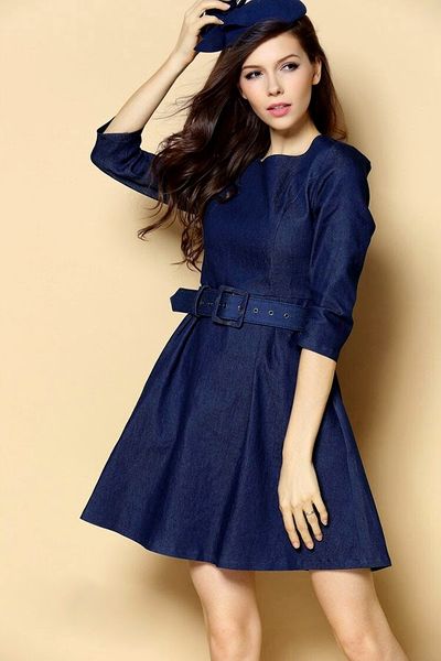 Đầm jean thu đông kèm nịt - 0779