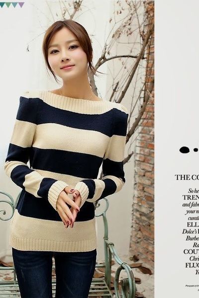 Áo len sọc trễ vai - 0865