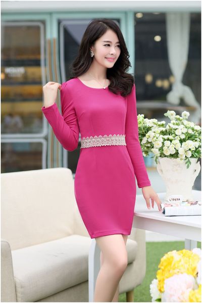 Đầm công sở thu đông tay dài phối ren xm20-220
