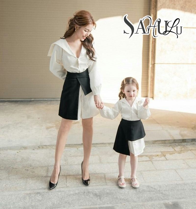 Set đầm mẹ và bé ( áo sơ mi kèm chân váy) giá sỉ