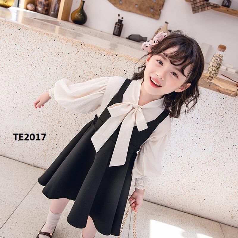 Set váy hai dây + áo sơ mi dài tay bé gái TE2017 giá sỉ
