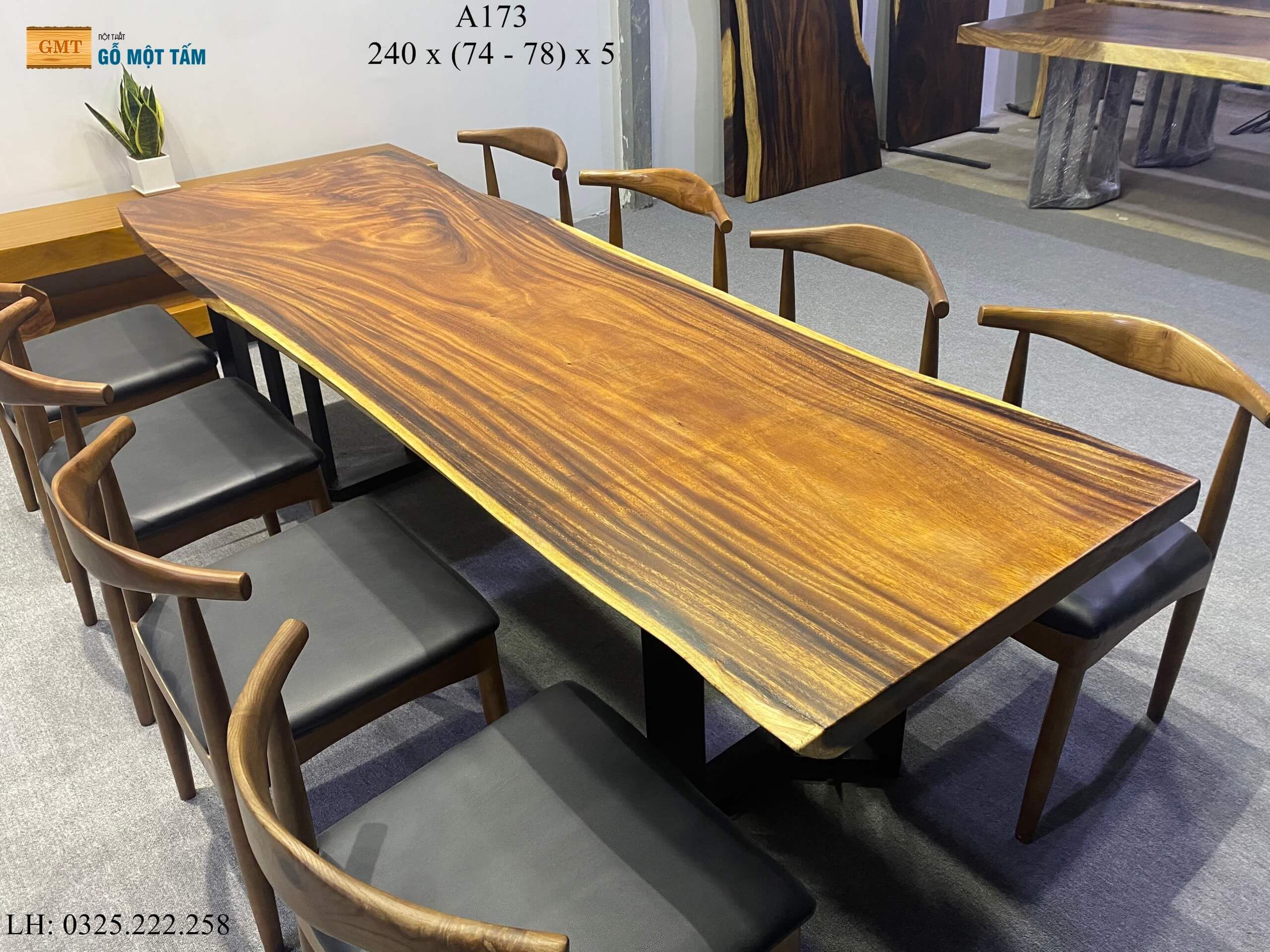 Bộ bàn ăn gỗ gõ đỏ bàn liền tấm dài 3m2 rộng 80 dầy 15 phân - Đồ gỗ mỹ nghệ  Hòa Hoan